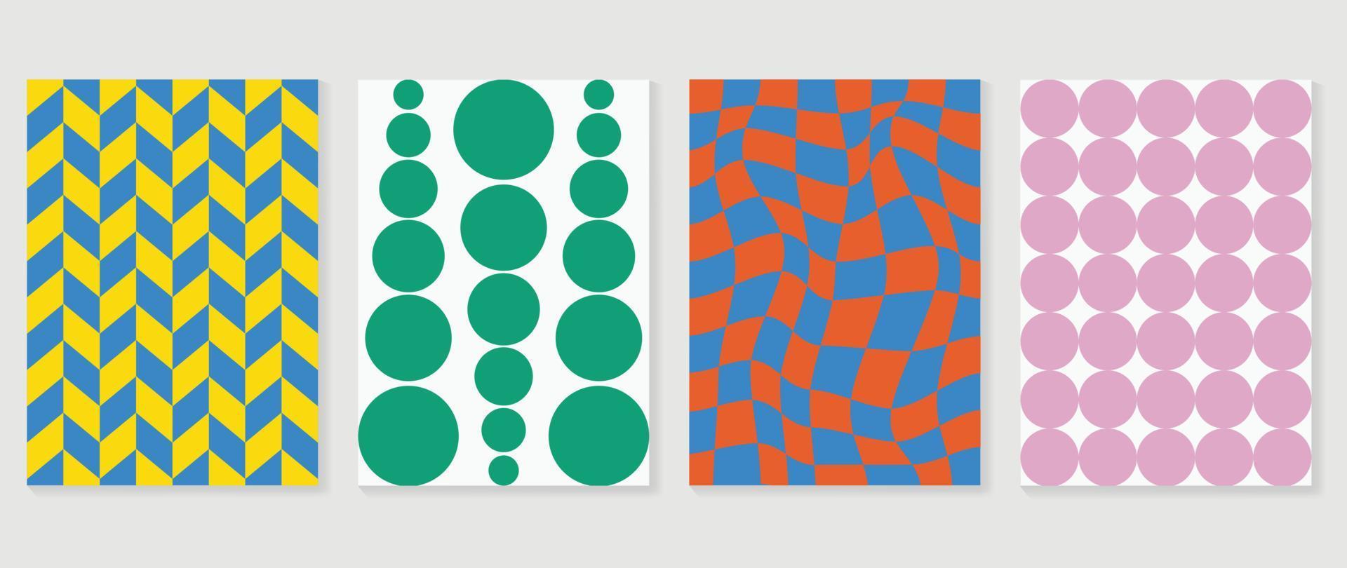 Retro geometric shapes wall art background. Set of contemporary art wall decoration with square, circle dot pattern. Geometric posters in trendy illustrated design for cover, banner, print, interior. vector