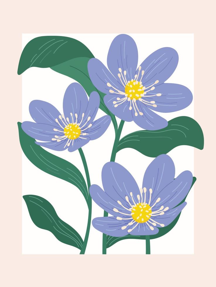 Spring abstract flower background vector. Contemporary art design with floral, leaves, plant in hand drawn style. Botanical nature illustrated perfect for wall art, poster, wallpaper, cover, banner. vector