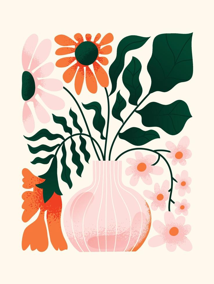 primavera resumen flor antecedentes vector. contemporáneo Arte diseño con floral, hojas, planta en grunge textura. botánico naturaleza ilustrado Perfecto para pared arte, póster, fondo de pantalla, cubrir, bandera. vector