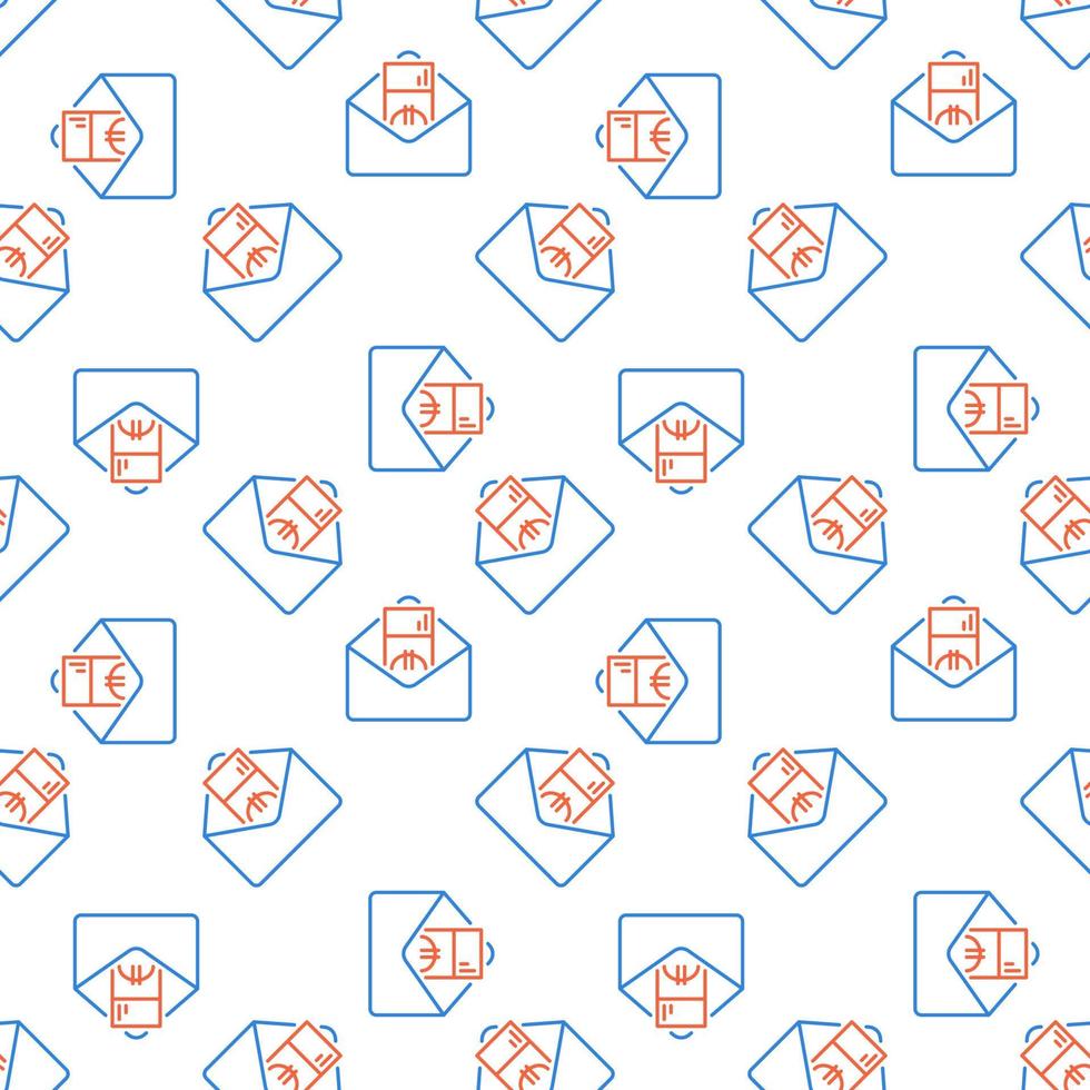 EUR Money in Envelope vector Salary concept line seamless pattern