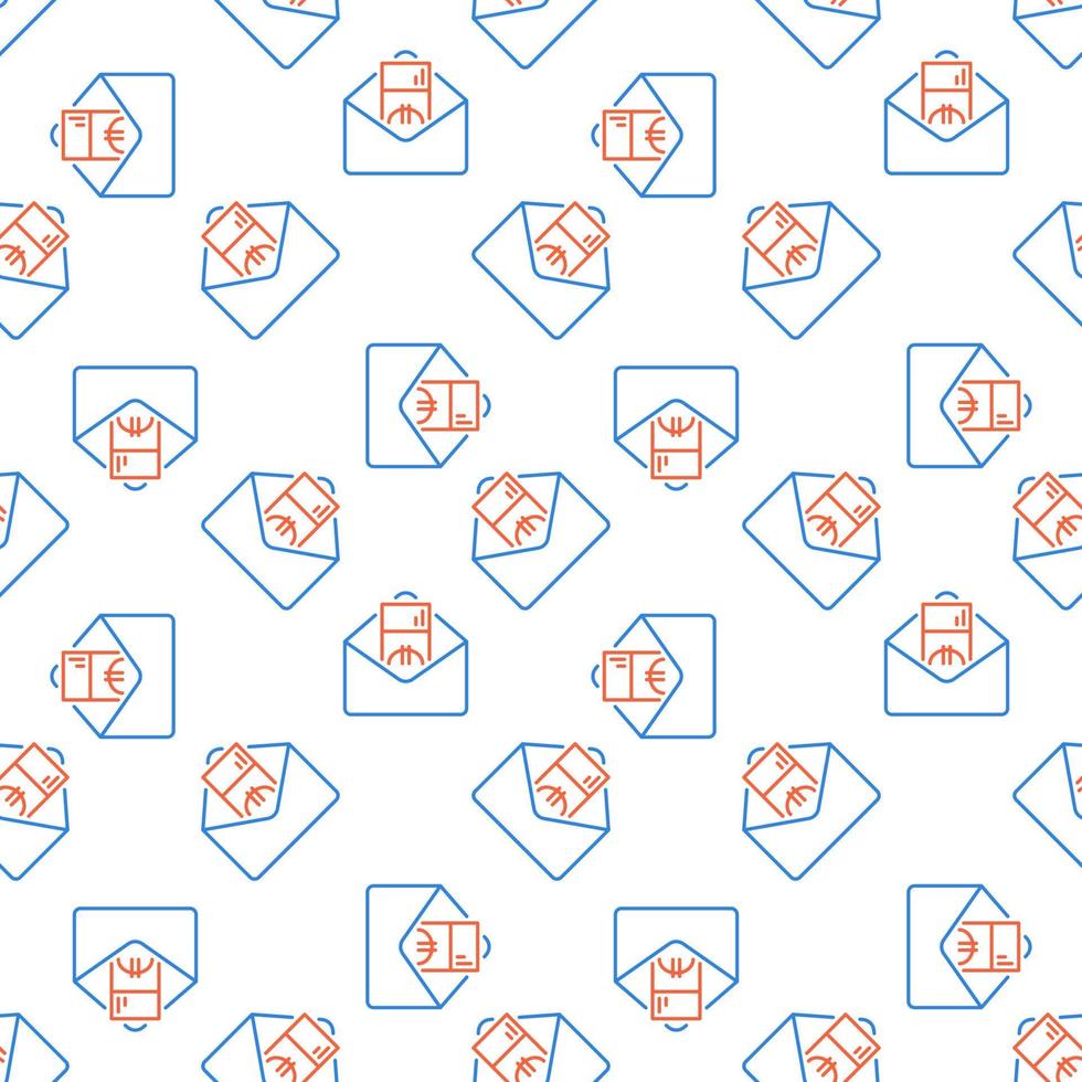 EUR Money in Envelope vector Salary concept line seamless pattern