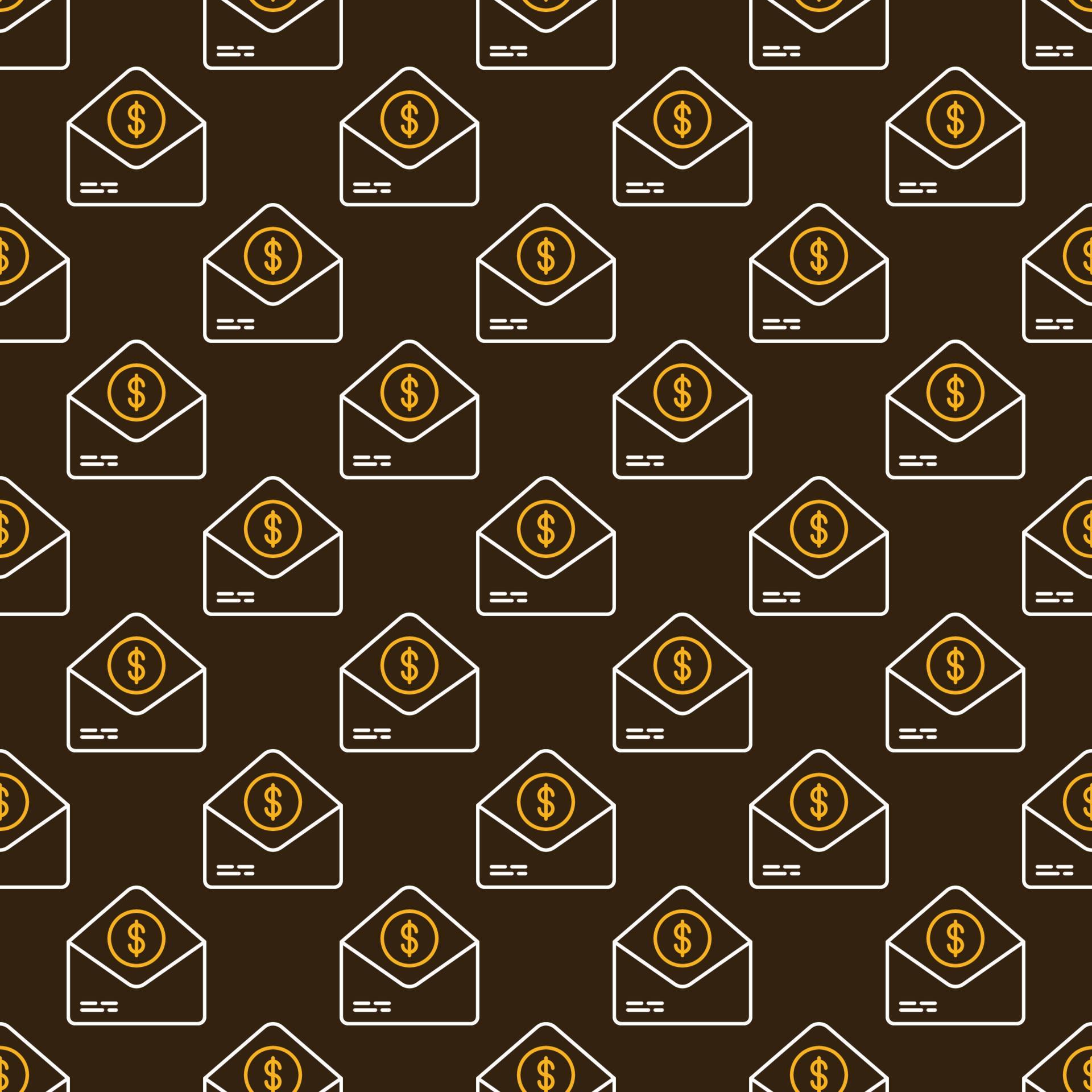 Dollar Coin in Envelope vector concept line brown seamless pattern