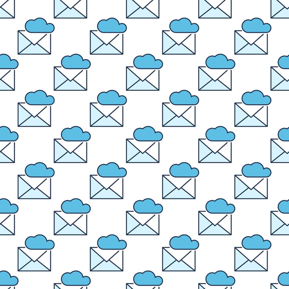 Envelope and Cloud vector colored seamless pattern