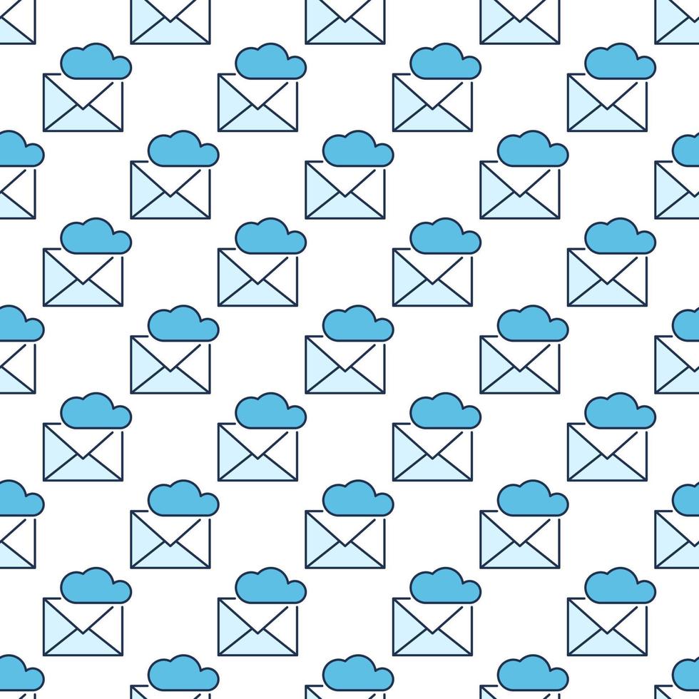 Envelope and Cloud vector colored seamless pattern