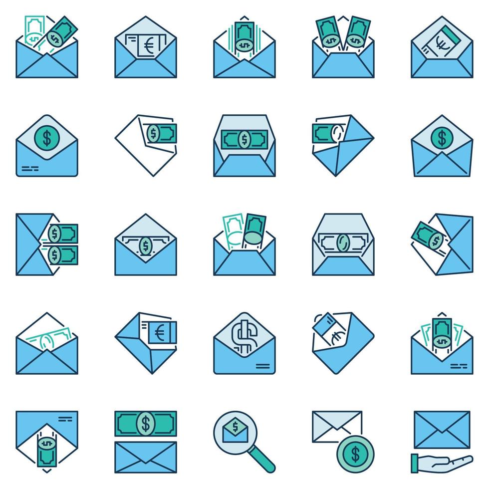 Money in Envelope colored icons. Corruption creative vector signs