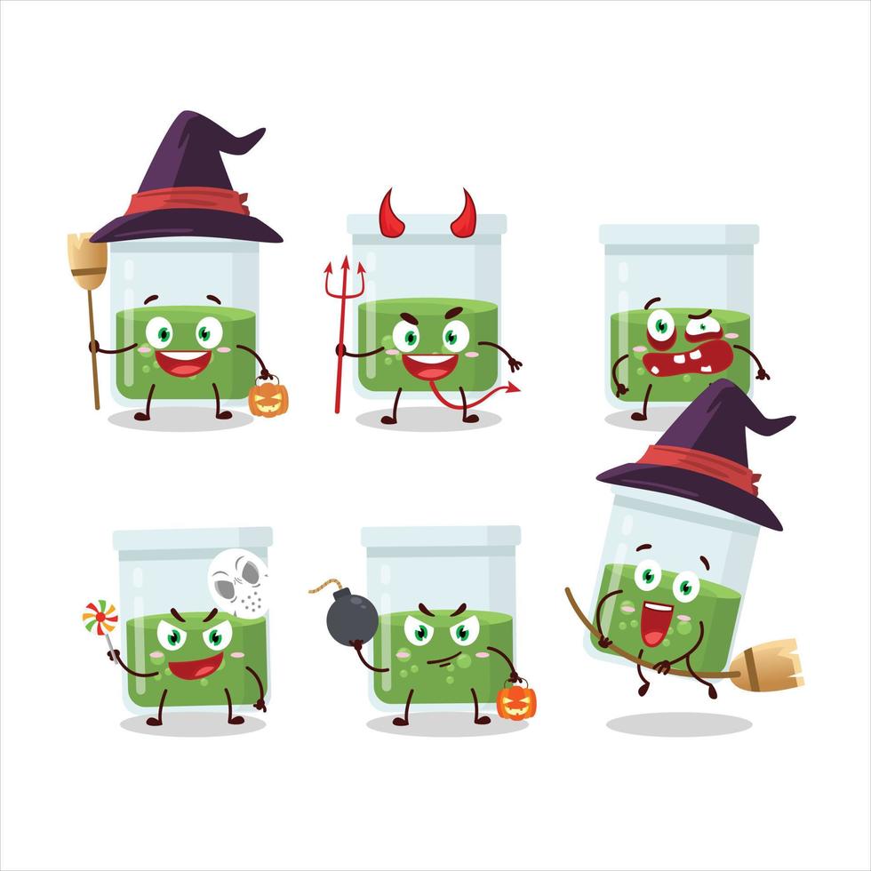 Halloween expression emoticons with cartoon character of green potion vector