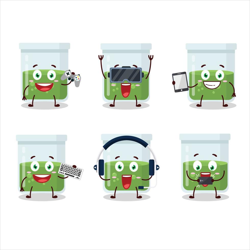 verde poción dibujos animados personaje son jugando juegos con varios linda emoticones vector