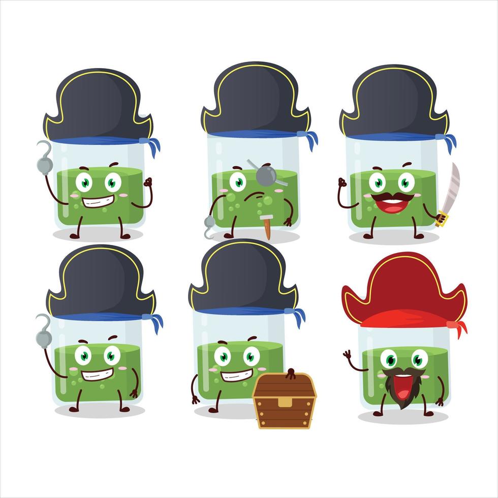 Cartoon character of green potion with various pirates emoticons vector