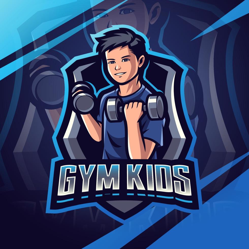 gimnasio niños mascota logo diseño vector