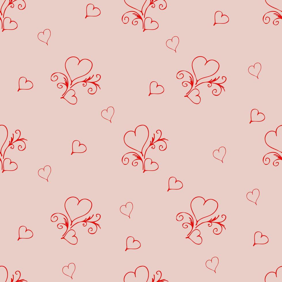 sin costura modelo Pareja de rojo contorno corazones. mano dibujado garabatear textura para textil, envase papel en el enamorado día o Boda vector