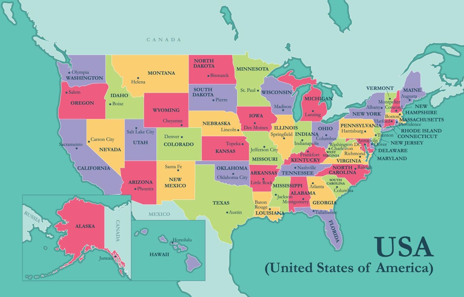 USA States and Capitals vector