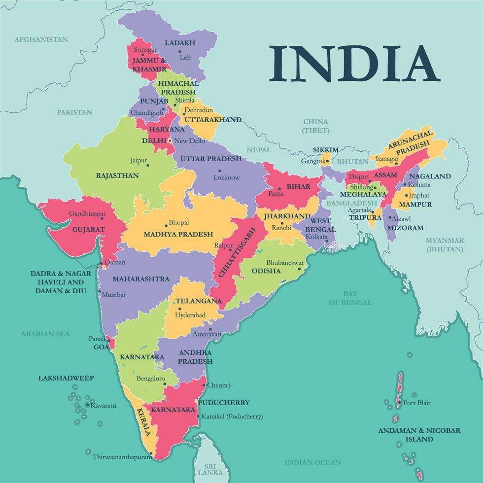 India States and Capitals vector