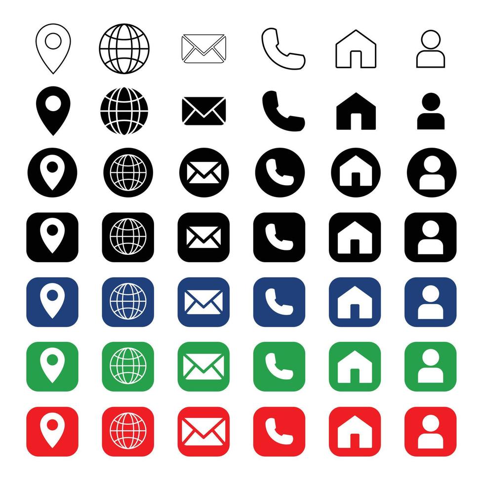 Contact details Icon set square. Set of contact us icons. Vector illustration. Address icon for web . Contact details icon circle