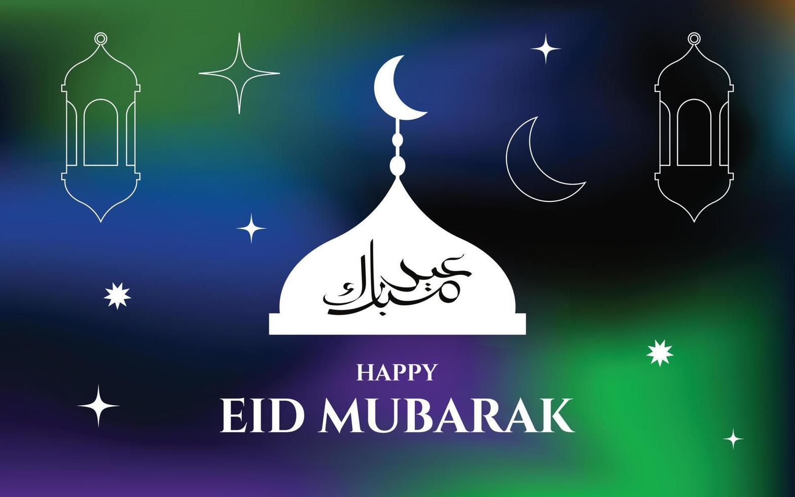contento eid Mubarak en moderno resumen estilo con color gradientes Luna y estrellas en contra el cielo vector