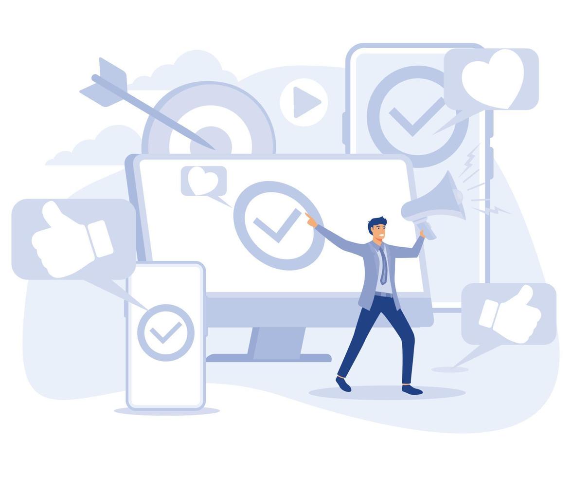 Online digital campaign concept,  Advertising, cost per acquisition, multi device targeting, target audience, media planning, PPC strategy, flat vector modern illustration