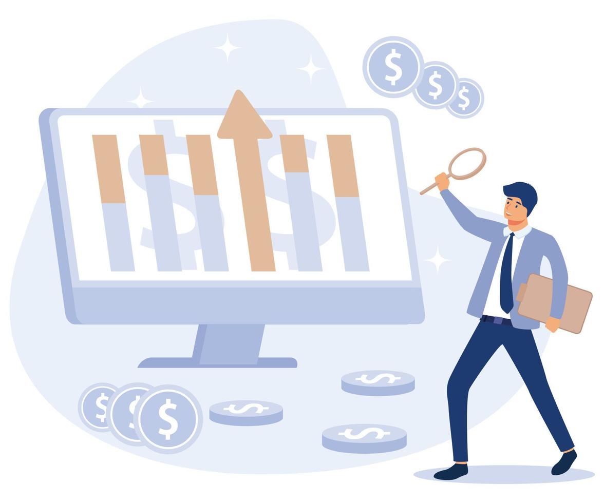 Corporate profit concept,  Financial management system, net income calculating, KPI success measurement, company growth, budget planning, flat vector modern illustration
