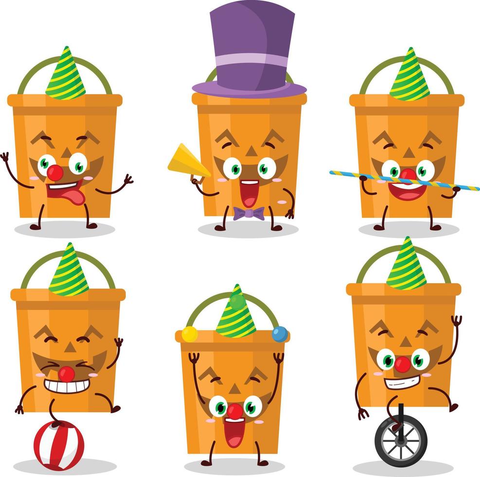 Cartoon character of halloween bucket with various circus shows vector