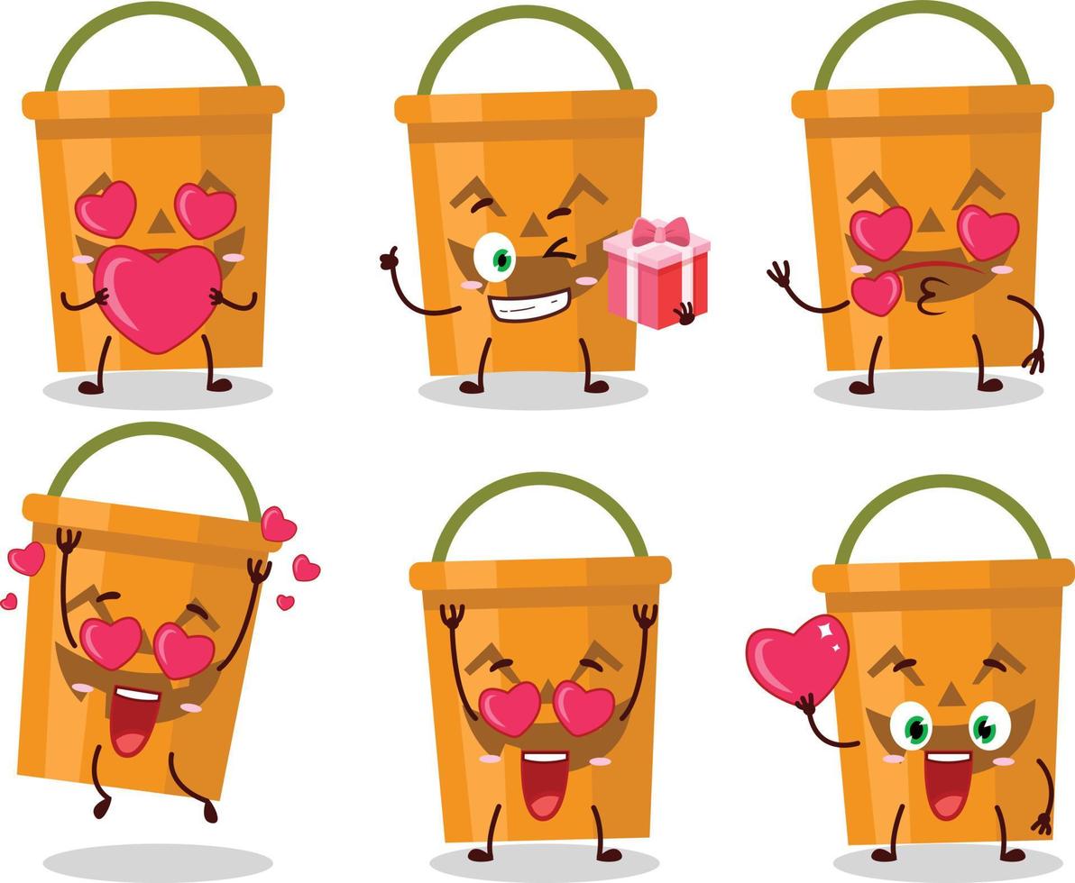 Víspera de Todos los Santos Cubeta dibujos animados personaje con amor linda emoticon vector