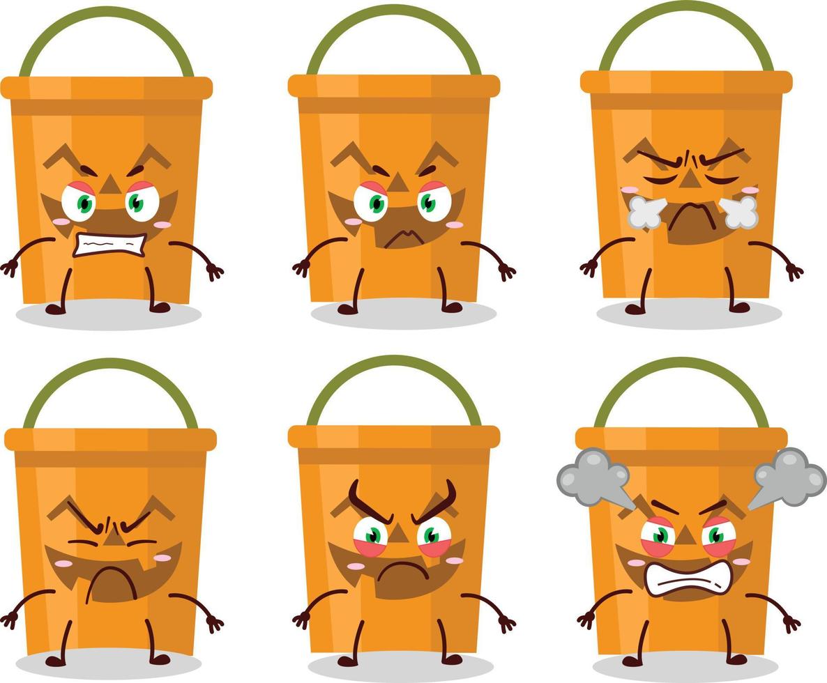 Halloween bucket cartoon character with various angry expressions vector
