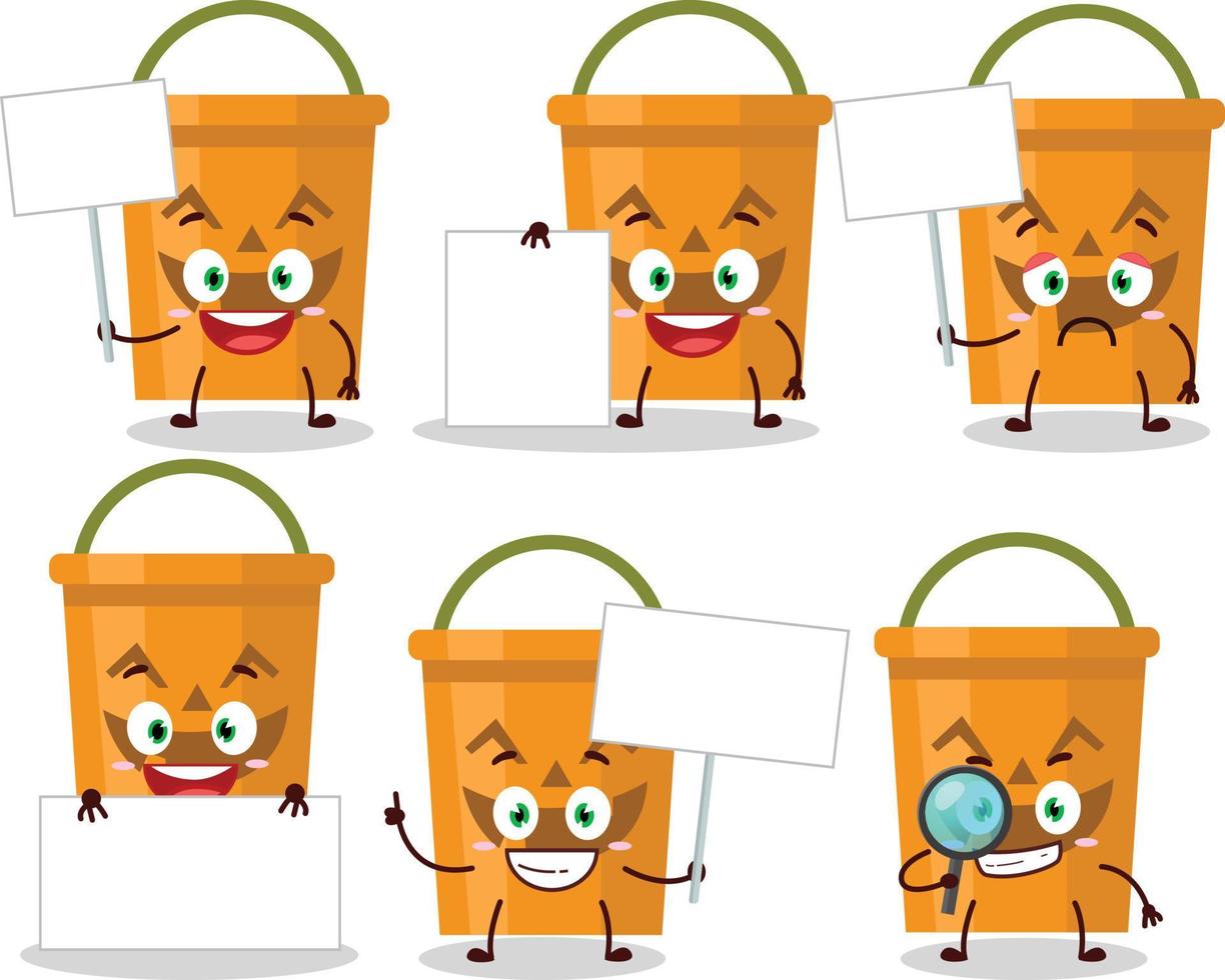 Halloween bucket cartoon character bring information board vector
