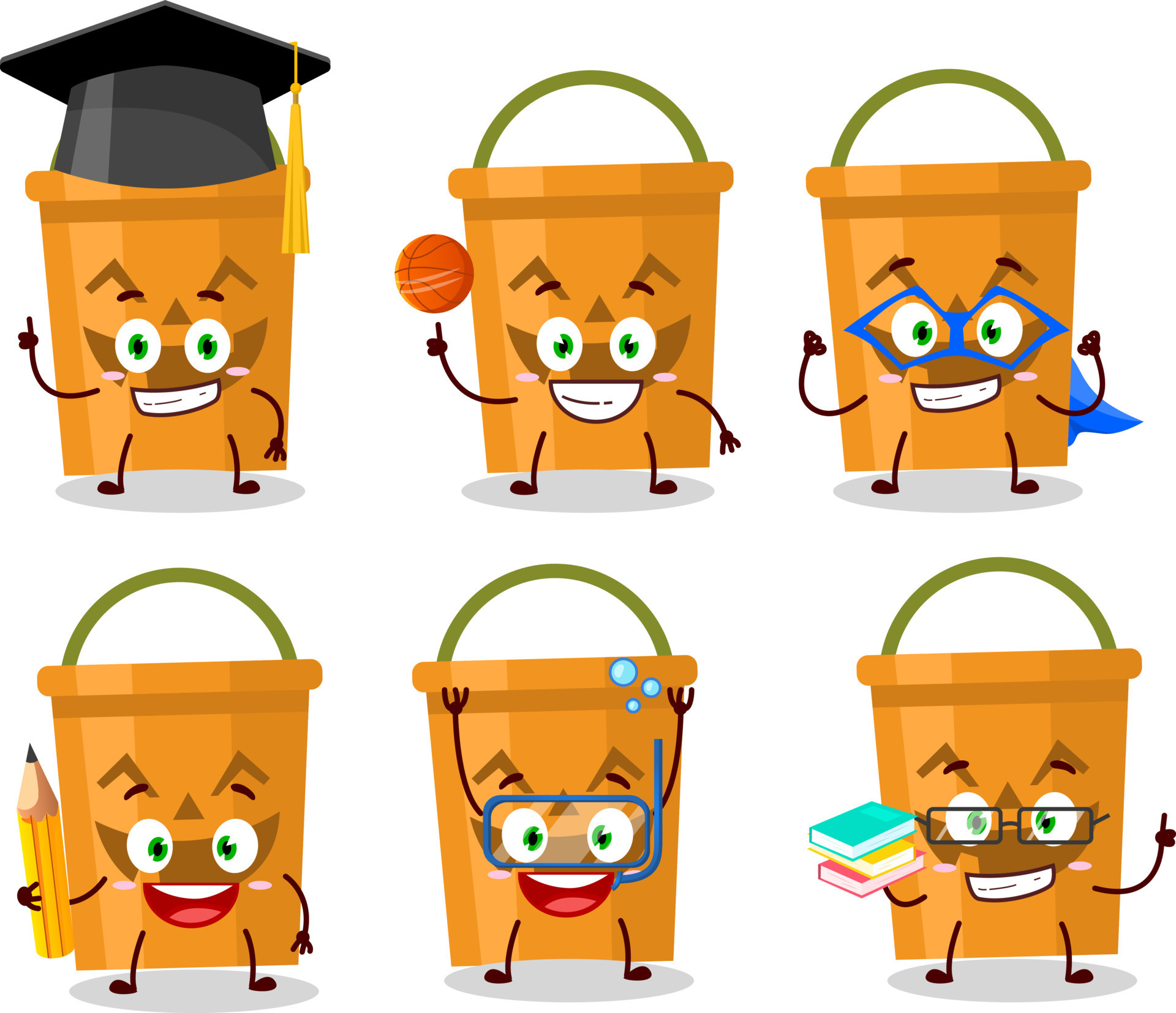 School student of halloween bucket cartoon character with various expressions 22274035 Vector