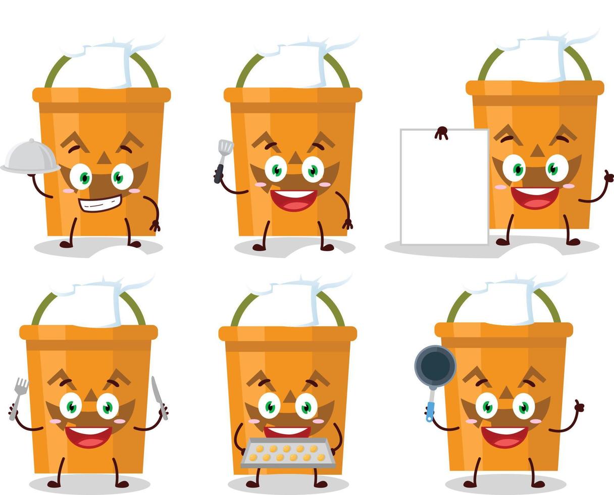 Cartoon character of halloween bucket with various chef emoticons vector