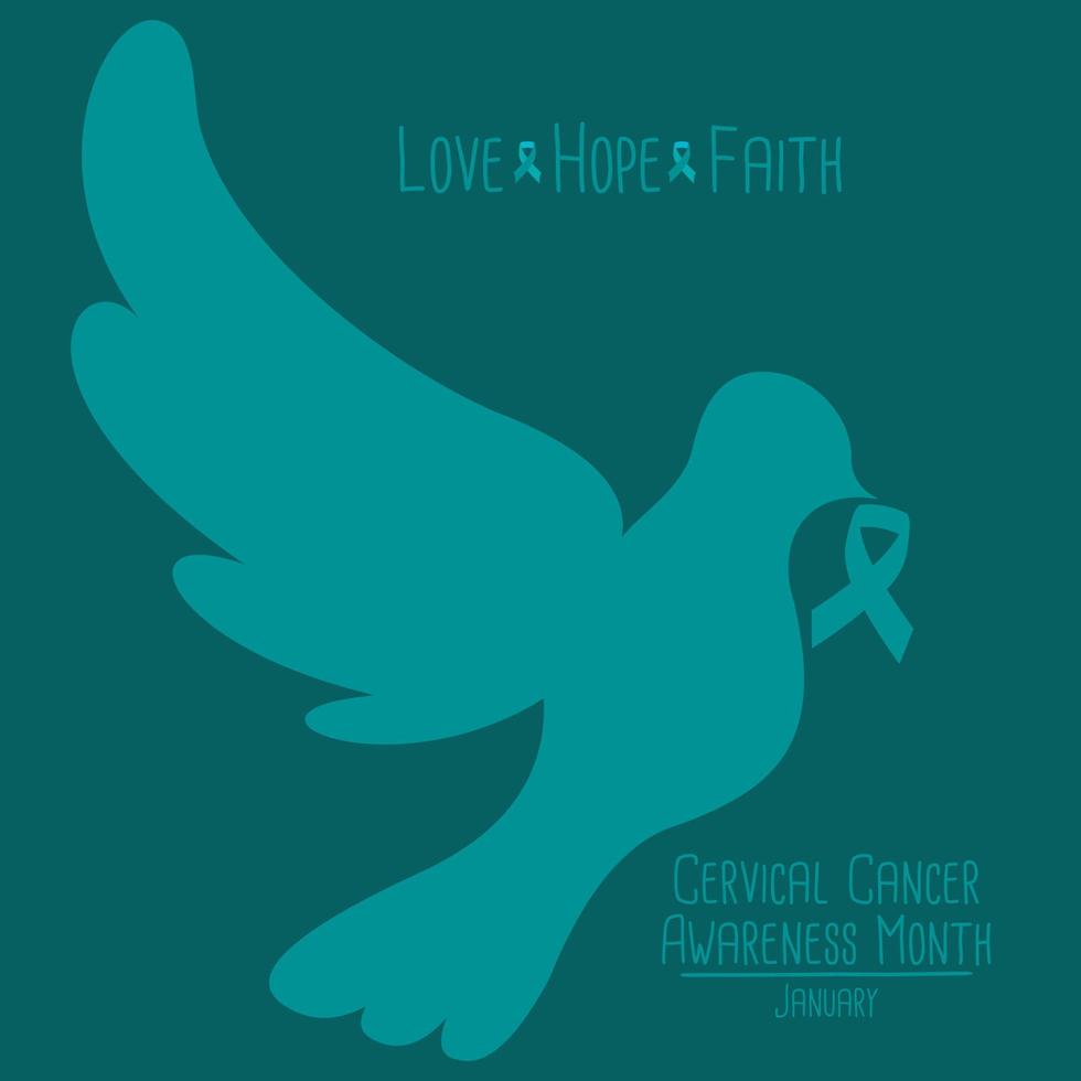 Cervical Cancer Awareness Month. Teal And White Ribbon Vector Design Template For Poster.