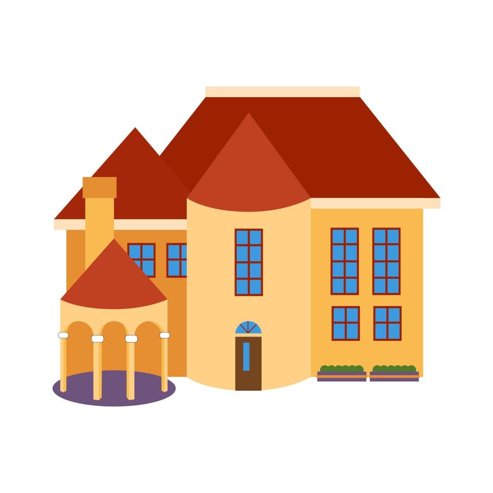 Luxury house vector illustration. Two story cozy house with yellow paint.