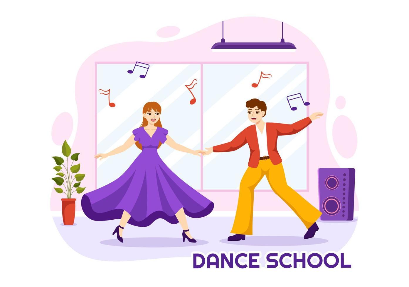 danza colegio ilustración de personas bailando o coreografía con música equipo en estudio en plano dibujos animados mano dibujado aterrizaje página plantillas vector