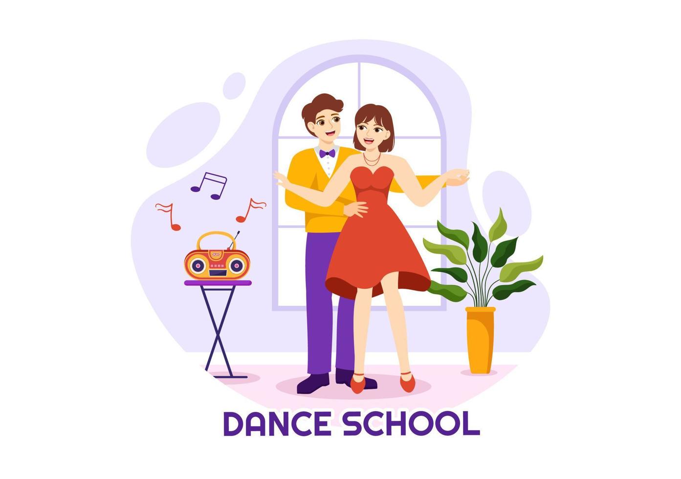 Dance School Illustration of People Dancing or Choreography with Music Equipment in Studio in Flat Cartoon Hand Drawn Landing Page Templates vector