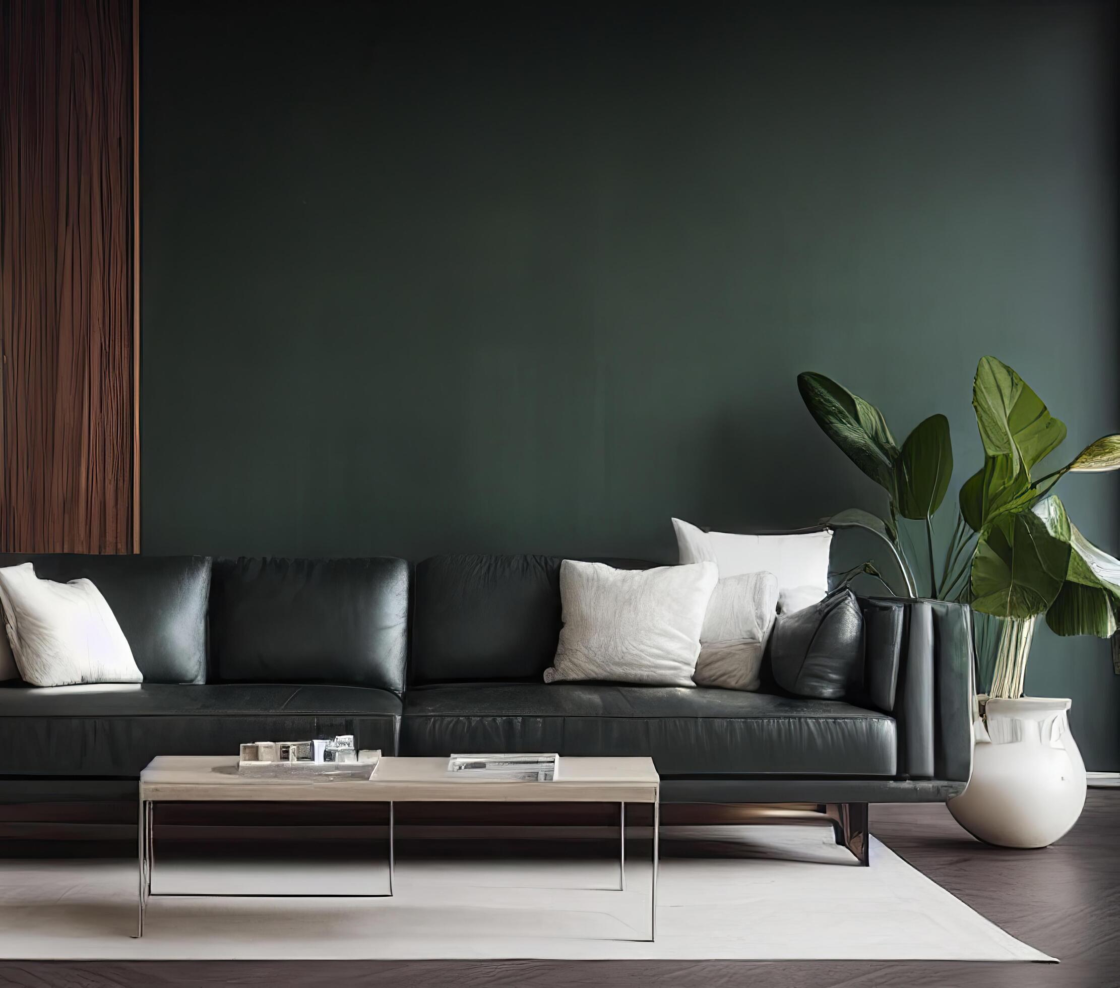 Design With Dark Green Leather Sofa Set