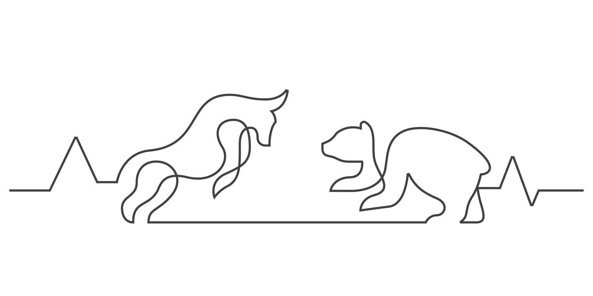 stock market exchange bull and bear concept continuous line drawing vector