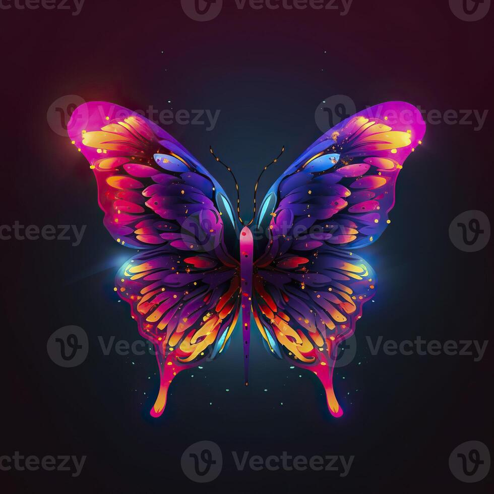 mariposa, neón colores. generativo ai. foto