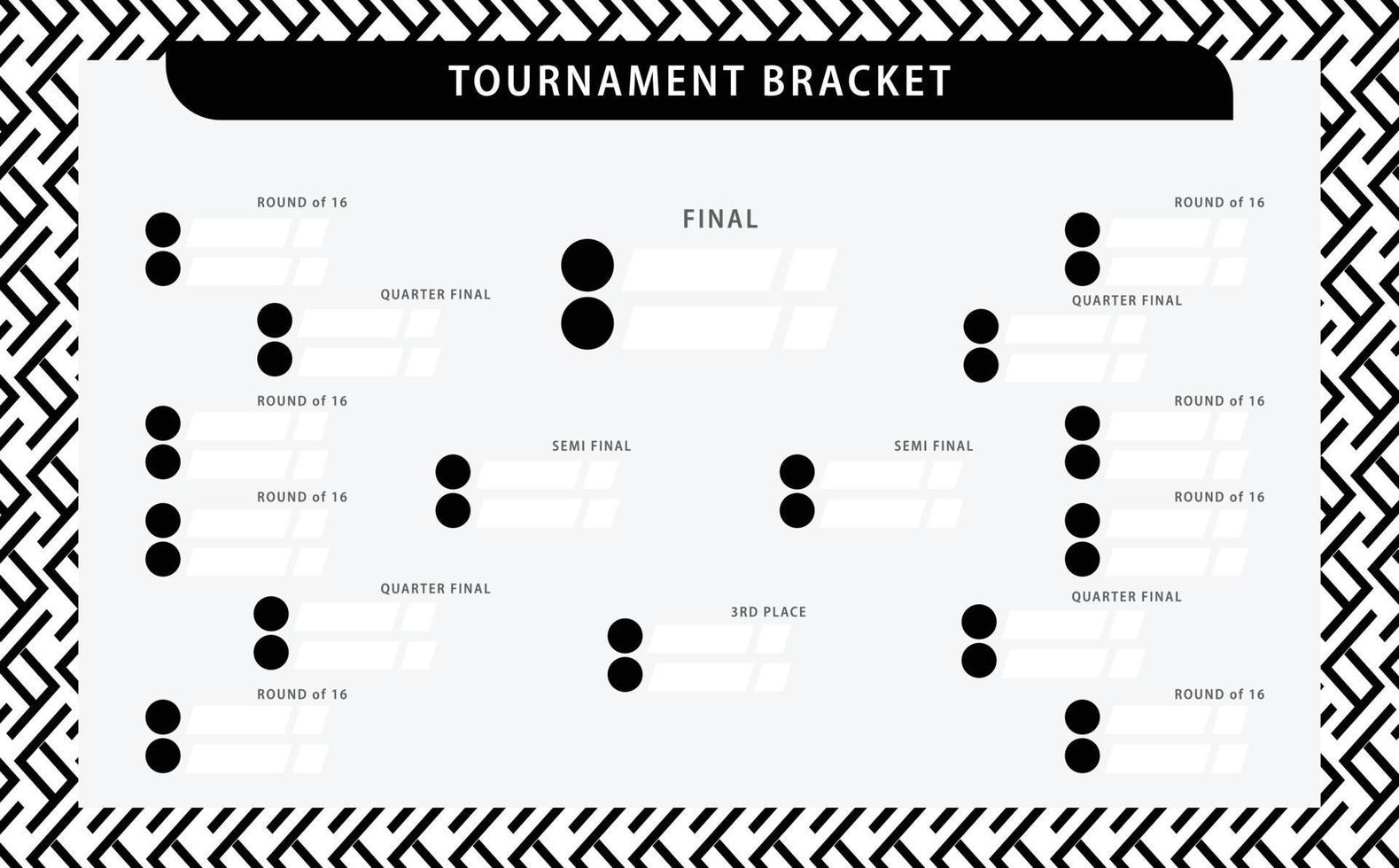 Monochrome vector tournament bracket with diagonally placed lines pattern. Simple black and white knocked-off stages. Suitable for football, badminton, basketball, and other sports.