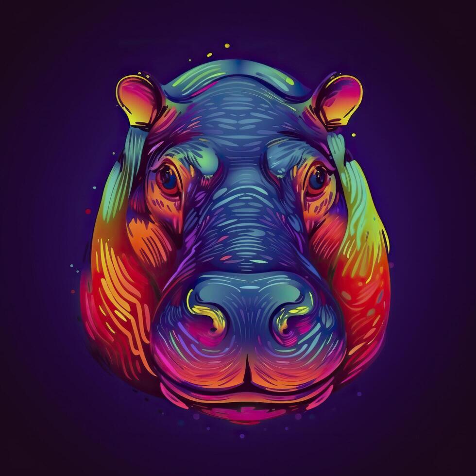 Hippopotamus in neon colors. . photo