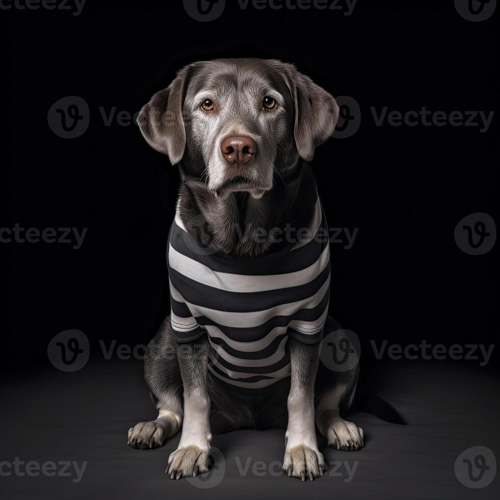 Labrador perdiguero en un a rayas camiseta. generativo ai. foto