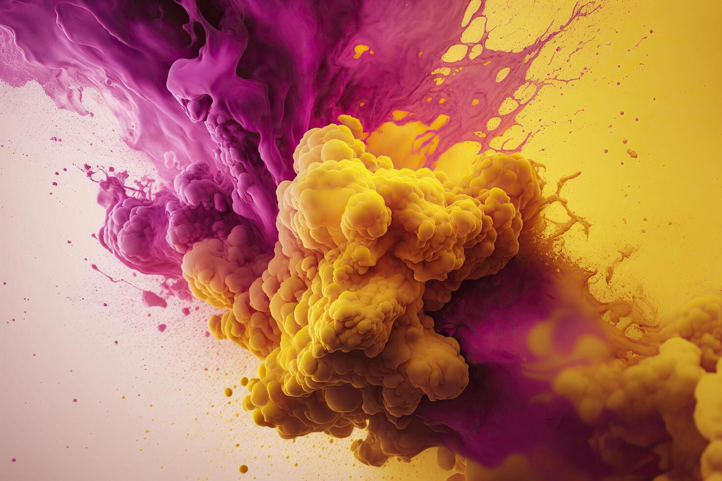 Pink and yellow smoke. Explosion paint drops. . photo