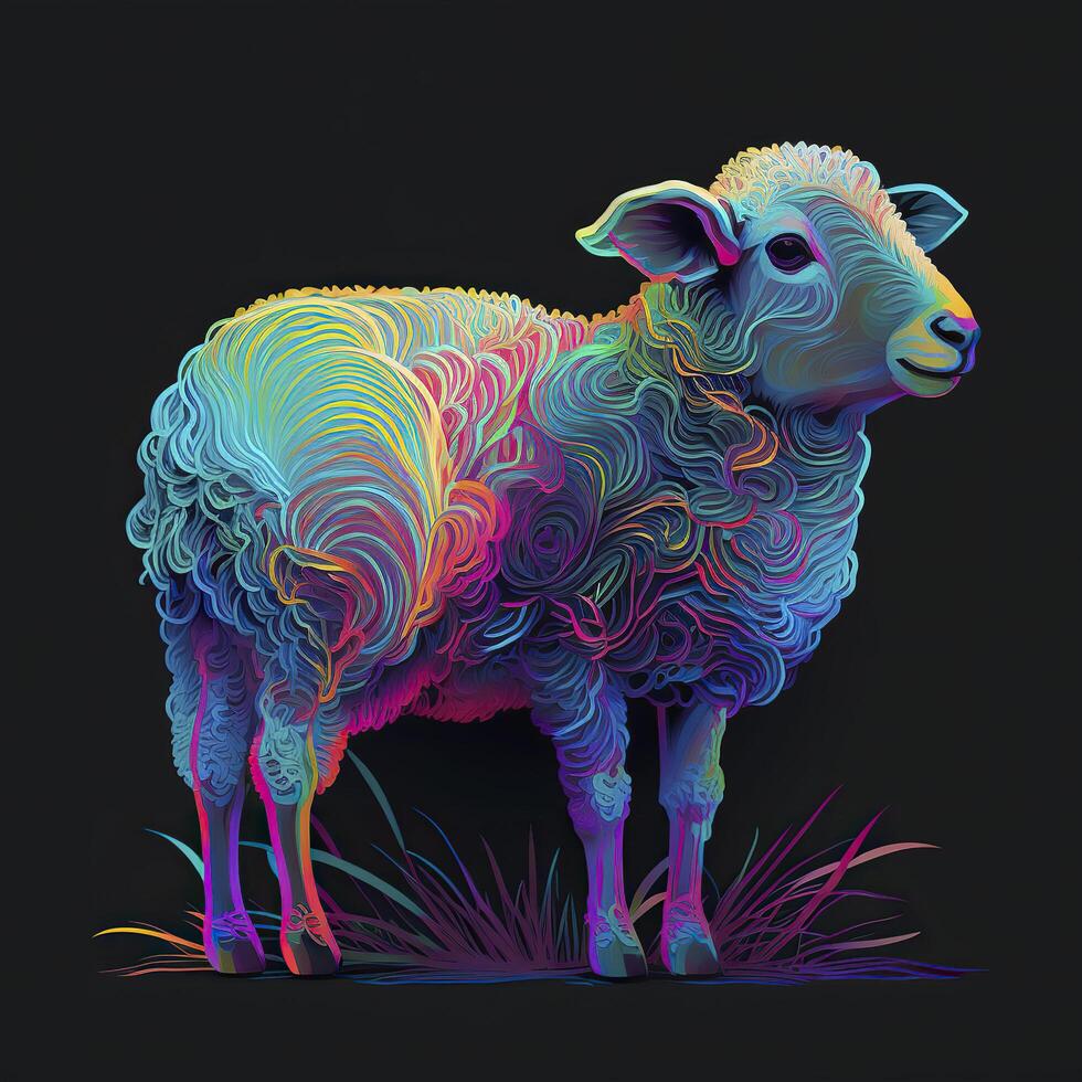 Lamb portrait in neon colors. . photo