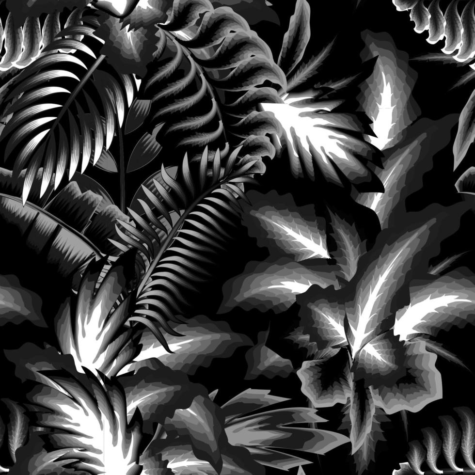 vintage rainforest illustration wallpaper seamles pattern with tropical leaves and plant foliage on dark background. jungle plants ornament. tropical background. nature wallpaper. interior decorative vector