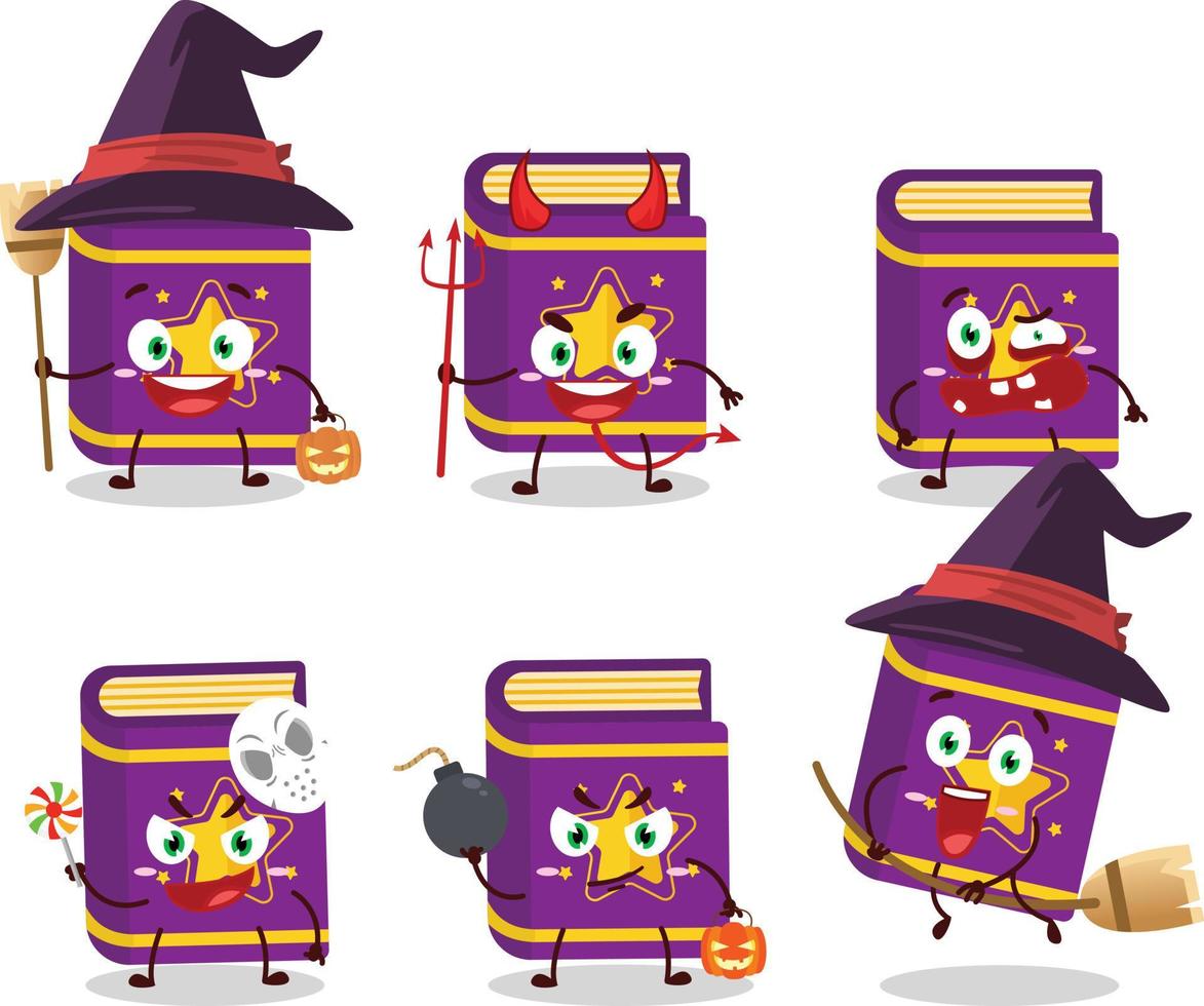 Halloween expression emoticons with cartoon character of magic book vector