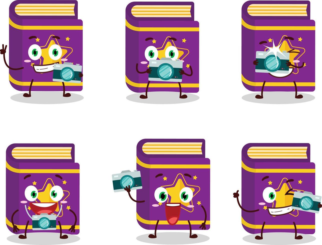 Photographer profession emoticon with magic book cartoon character vector