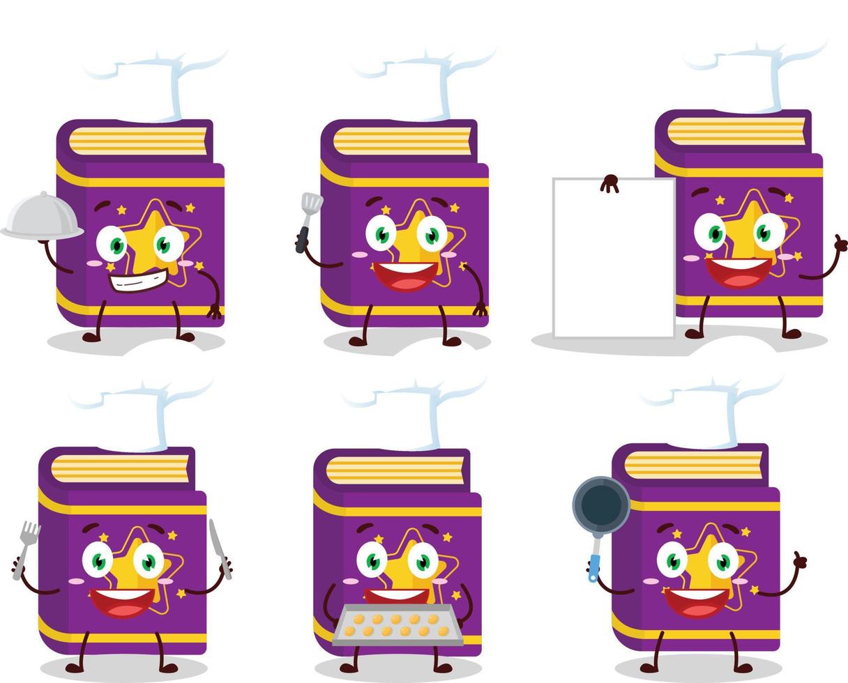 dibujos animados personaje de magia libro con varios cocinero emoticones vector