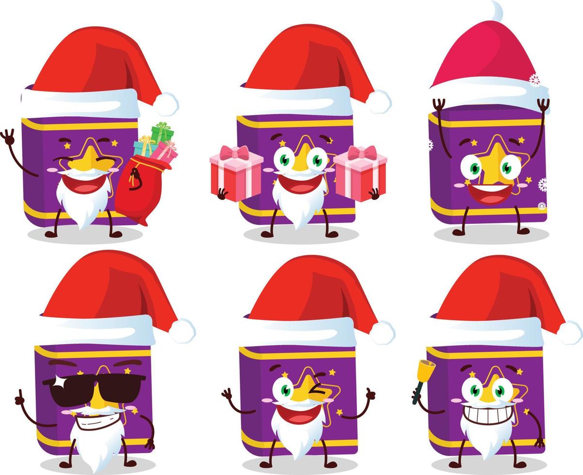 Papa Noel claus emoticones con magia libro dibujos animados personaje vector