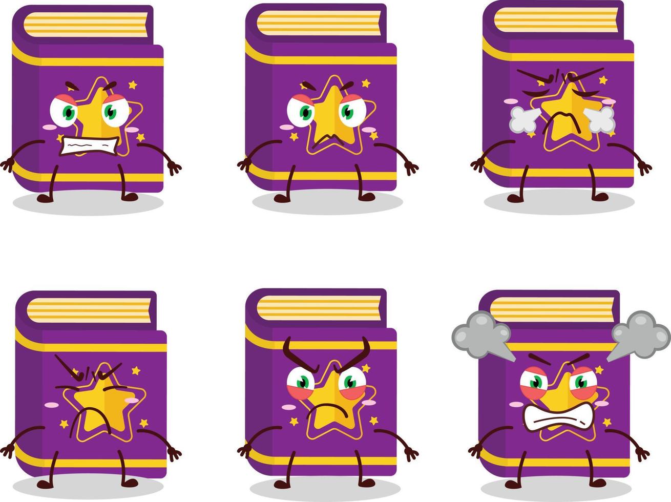 Magic book cartoon character with various angry expressions vector