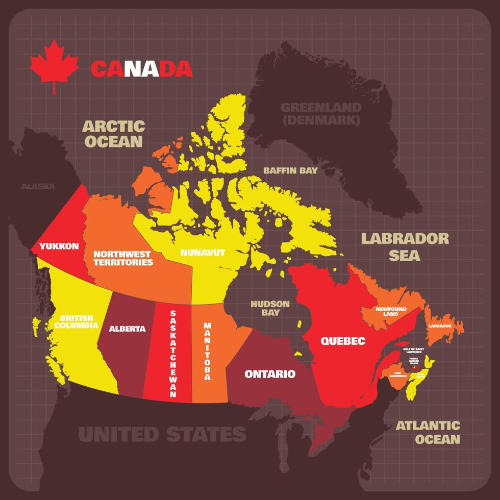 Map of Canada with Surrounding Borders vector