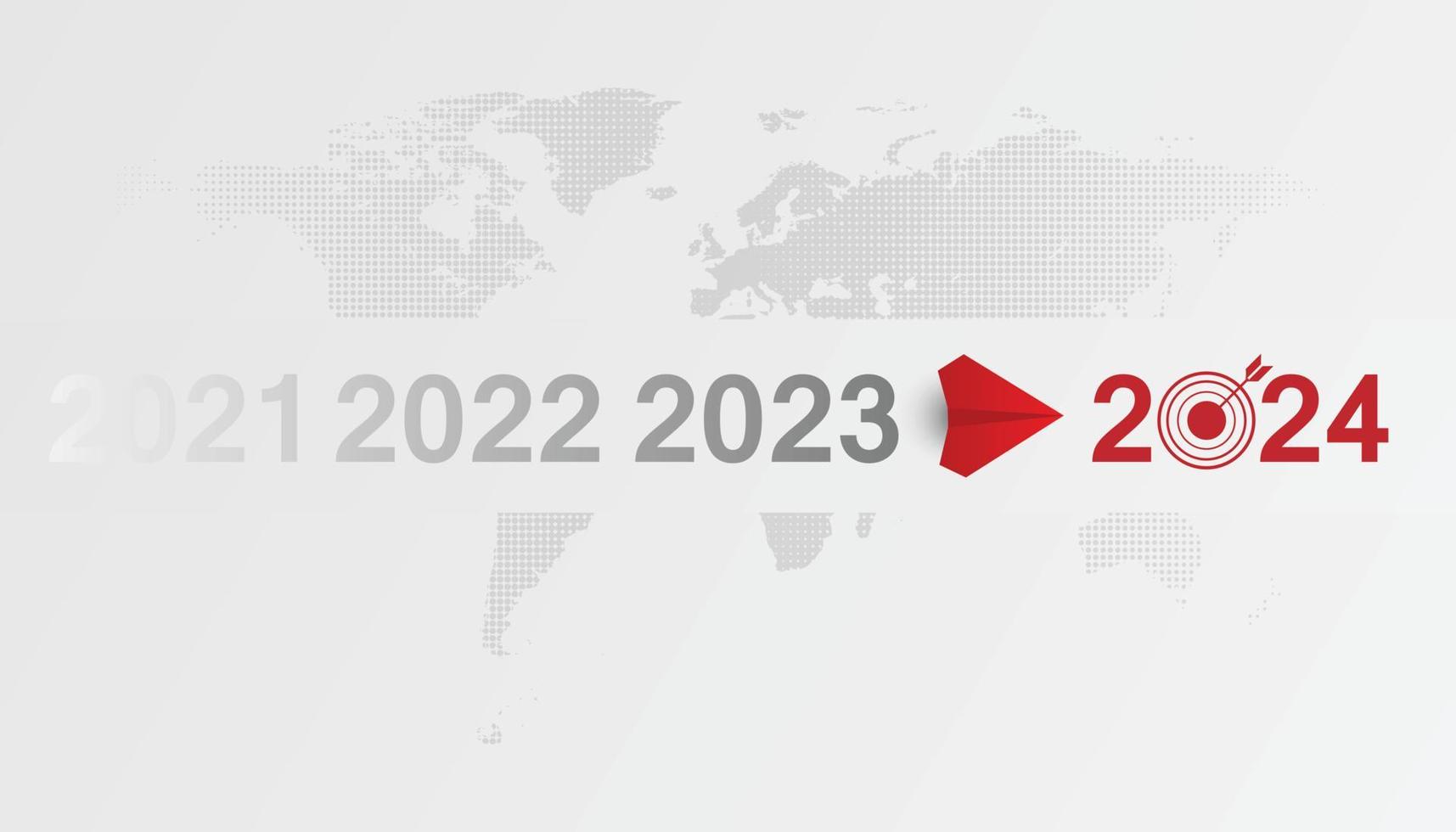 Red plane flying to 2024. Red plane heading towards goal, plan, action