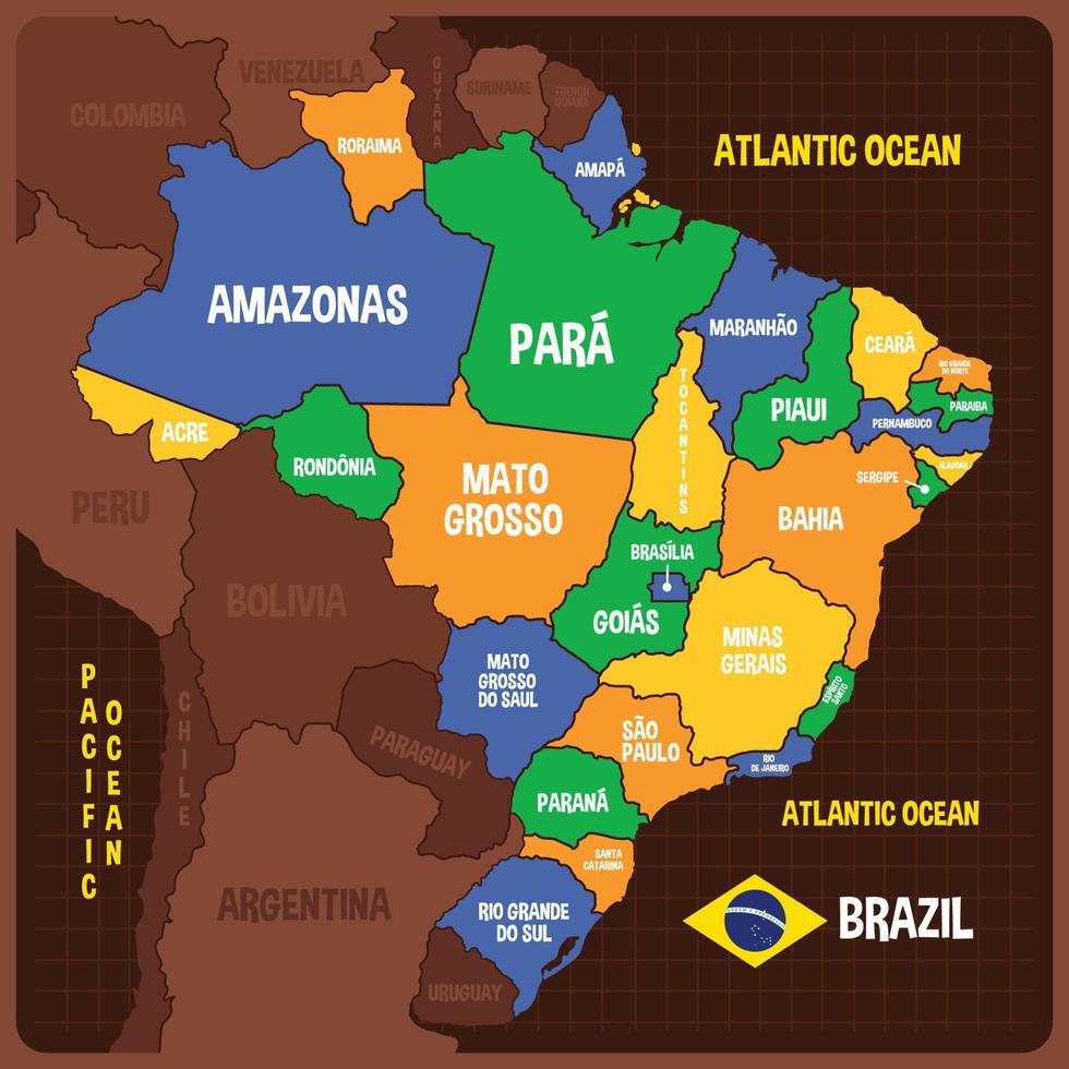 mapa de Brasil con rodeando fronteras vector