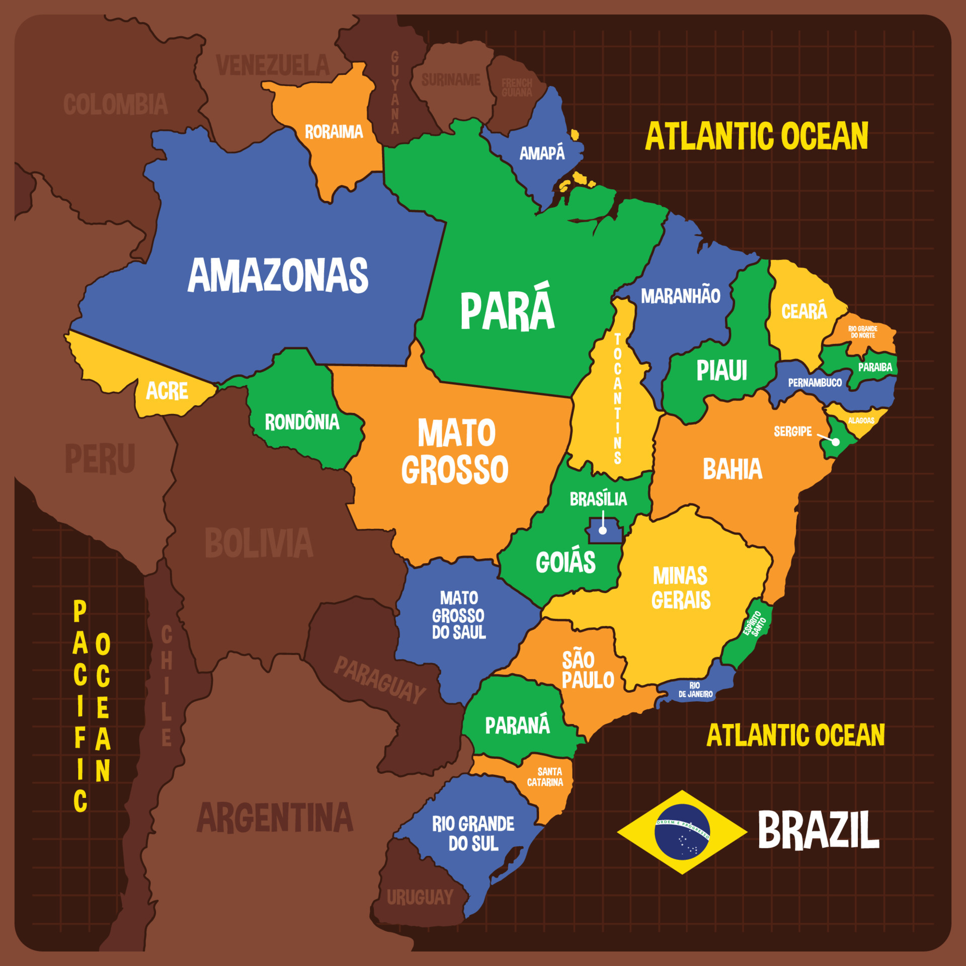 Map of Brazil with Surrounding Borders 22274862 Vector Art at Vecteezy(06)