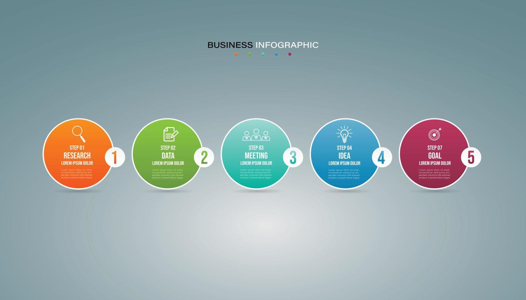 elemento de diseño infográfico de línea de tiempo y opciones de número. concepto de negocio con 5 pasos. se puede utilizar para diseño de flujo de trabajo, diagrama, plantilla de negocio vectorial para presentación. vector