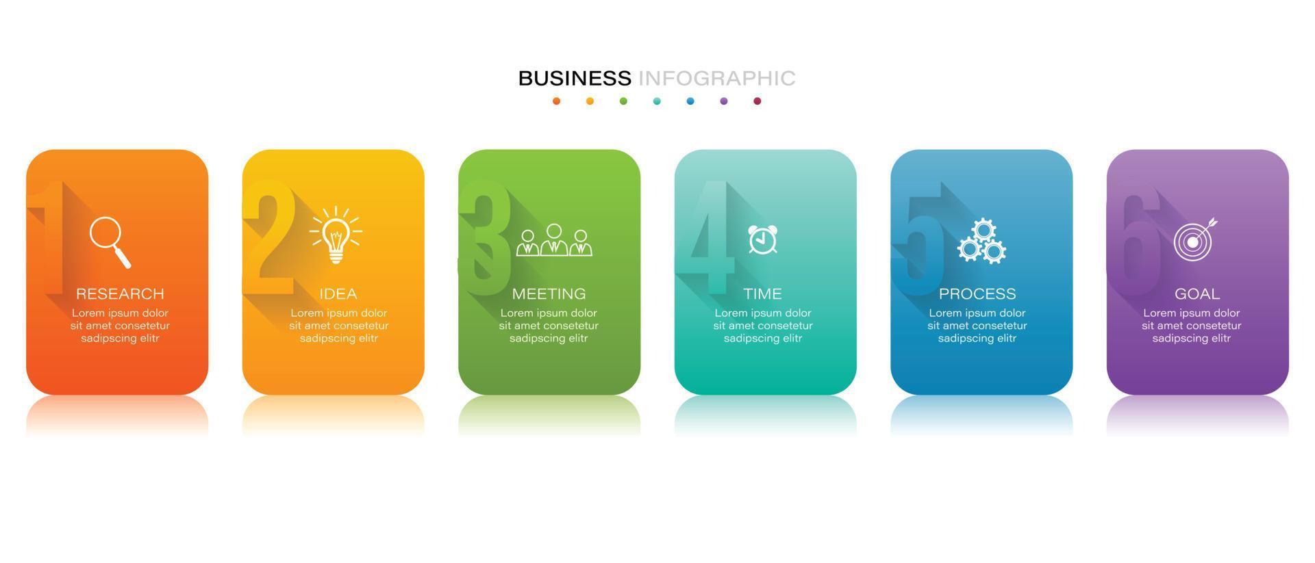 elemento de diseño infográfico de línea de tiempo y opciones de número. concepto de negocio con 6 pasos. se puede utilizar para diseño de flujo de trabajo, diagrama, plantilla de negocio vectorial para presentación. vector